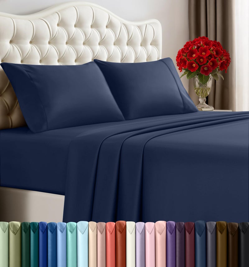 Utopia Bedding California King Sheet Set â€“ 4 Piece Bed Sheets for Cal King Size Bed, Soft and Breathable Microfiber, Includes 1 Fitted Sheet, 1 Flat Sheet and 2 Pillowcases (Navy Blue) - Image 1